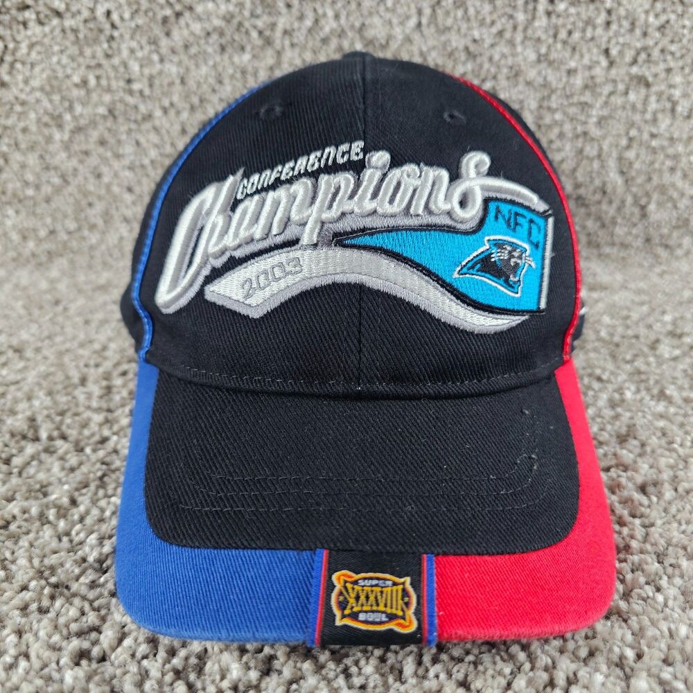 Vintage North Carolina Panthers Hat Cap Strap Back 2003 NFC Champion Locker Y2K